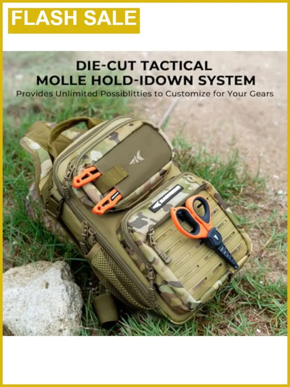 Fishing Sling Backpack with Rod Holder, Tactical Molle System, Water Repellent,